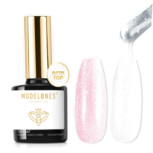 modelones Glitter Gel Top Coat, Ultra Fine White Aurora Clear Glitter Gel Polish Glossy Sparkle Finish Long Lasting Soak Off Pearlescent Shimmer Gel Glitter Nail Polish Nail Art Gift