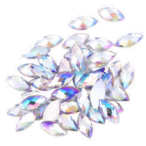 Thur amo 500PCS Crystal Rhinestones Gems AB Acrylic Flat Back Horse Eye Shaped Diamond Beads for Decor DIY Crafts Handicrafts Clothes Bag Shoes Wholesale, White 7X15mm