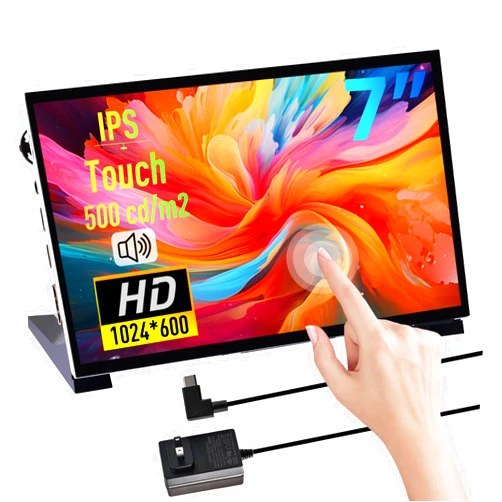 GeeekPi 7 inch Capacitive Touchscreen for Raspberry Pi, HDMI Monitor IPS 1024X600 LCD Display with Dual-Speaker for Raspberry Pi 5/4B/3B+/3B/B+, with Mount Hole to Install Raspberry Pi Board