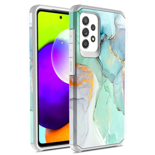 Rosebono Compatible with Samsung Galaxy A72 Case, Slim Hybrid Shockproof Hard Cover Graphic Fashion Colorful Skin Cover Armor Case for Samsung Galaxy A72 (Green Marble)