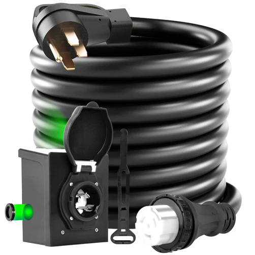 AIXZGLOBAL 50A 15FT Generators Cord and Pre-Drilled Power Inlet Box, Generator Extension Cord 125V/250V 12500W Heavy Duty NEMA14-50P/SS2-50R RV Generator Power Cord Twist Lock Connector ETL Listed