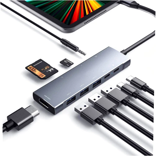 NXPGKEA USB C HUB 4K 60Hz for iPad Pro 9-in-1 Adapter iPad Pro 12.9 11 inch iPad Air 5 4 Docking Station with 4K HDMI, 100W PD, SD/TF Card Reader, USB 3.0, 3.5mm Audio Jack, Type C Data, iPad Mini 6