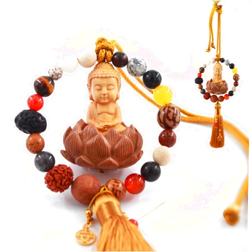 HATRAV Buddha Car Home Hanging Ornament,Protection Wall Dec,Bring Good Luck and Inner Peace,Wood Baby Buddha Statue,Chinese Lianhua Feng Shui Dec,(Style A Yellow)