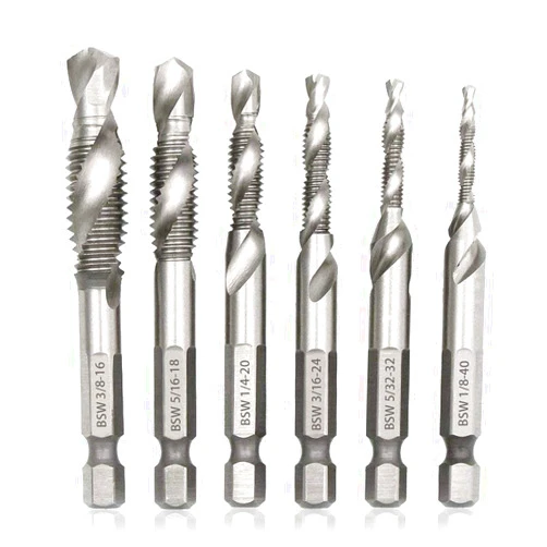 Mesee 6 Pieces Drill Tap Combination Bit Set, 1/4'' Hex Shank HSS Deburr Countersink Bits Spiral Screw Tap Tool Kit - Imperial 1/8 5/32 3/16 1/4 5/16 3/8