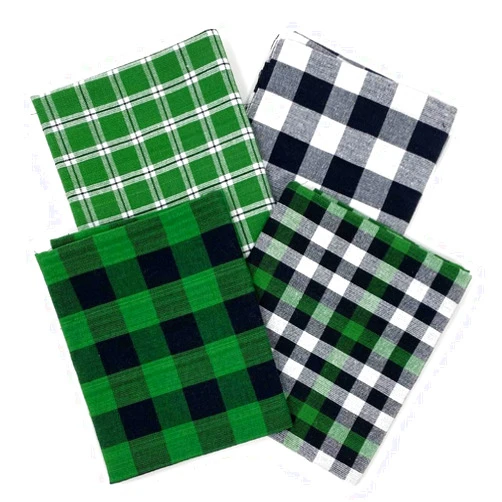 JCS Set of 4 Fat Quarters, Lodge Green & Black Assorted Plaid Gingham Homespun Cotton Fabric Bundle by JCS