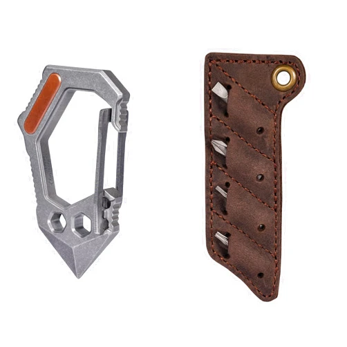 KeyUnity KU02 Titanium EDC 7 in 1 Multi-tool Carabiner & KA06 Leather Sheath Screw Bit Organizer Bundle