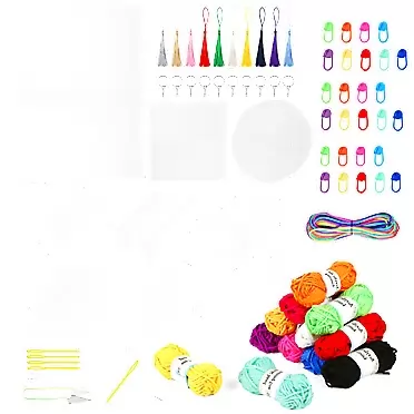 Pllieay 117 Pieces Mesh Plastic Canvas Kit Including 43 Pieces Clear Plastic Canvas Sheets, 12 Color Acrylic Yarn, Embroidery Tools and Trinkets for Embroidery Plastic Canvas Craft