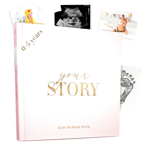 Bibi & Beau Pink Baby Memory Book | Baby Girl Babies Record Book & Photo Album - New Mom Gift for Newborns | Great For Girl Baby Showers (Pink)