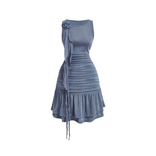 WDIRARA Women's 3D Floral Ruched Layered Ruffle Dress Sleeveless Short Tank Dress