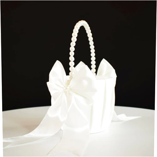ATAILOVE Flower Girl Basket with Pearl Handle, Ivory Fariy Wedding Baskets for Flower Girls