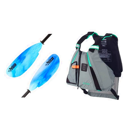 Pelican Poseidon Paddle 89 in Aluminum Shaft with Fiberglass Blades Kayak Paddle and Onyx MoveVent Dynamic Paddle Sports Life Vest