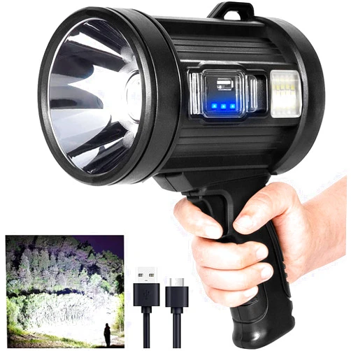 MIXILIN Rechargeable Spotlight, 1000,000 Lumens Handheld Hunting Flashlight Led Spot Light with Cob Light and Solar Panels, Lightweight and Super Bright Spotlight for Hunting Boating Camping