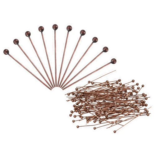 PATIKIL 200Pcs Red Copper Ball Head Pins Jewelry Making 24 Gauge 50mm Wire Head Pins Brass Round Ball Head Pins Metal End Head Pins for DIY Craft Necklaces Bracelets Earrings