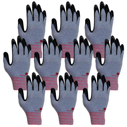 3M Super Grip 200 All Day Comfort Nitrile Foam Coated Work Gloves-10 Pairs (Large, Gray)