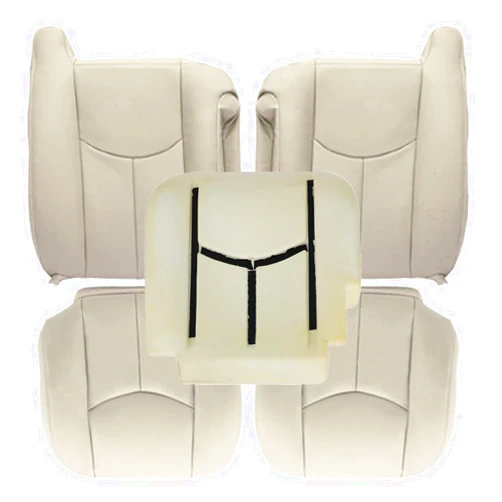 SecosAutoparts Driver & Passenger Bottom & Top Lean Back & Foam Cushion Replacement Leather Seat Cover Tan# 522/ 52i Compatible with Chevy Tahoe Suburban GMC Yukon 1500 2500 2003 2004 2005 2006
