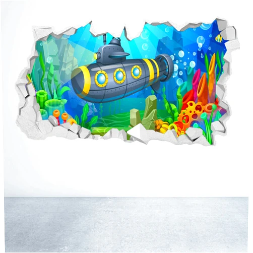 GGUOM Submarine Wall Sticker 3D Look Boys Girls Kids Bedroom Wall Decal<50*70cm>GGUOM