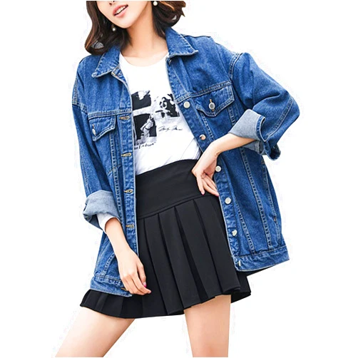 Omoone Women's Oversized Mid Long Denim Jacket Jean Biker Coat