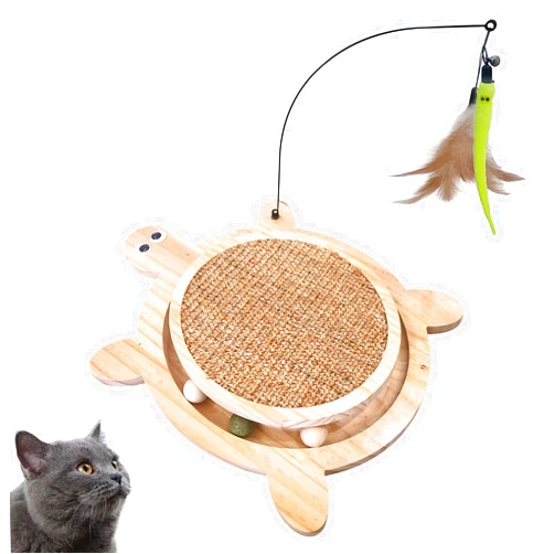Petest Interactive Cat Toy Cat Scratch Toy Natural Sisal Cat Scratcher with Catnip Balls, Cat Scratch Pad with Cat Toy Roller, Turtle Design