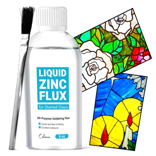 Calvana 8oz Liquid Solder Flux for Stained Glass, Handy Soldering Flux with Flux Brush, Stained Glass Paint Supplies Kit & Starter Tools, Easy Clean Up
