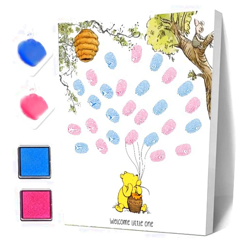 Azbuk Gender Reveal Fingerprint Tree for Baby Shower, Bear Baby Shower Gender Reveal Game, Honey Bear Baby Shower Guest Book Party Ideas for, Gender Reveal Party Ideas, Gender Reveal Keepsake Game