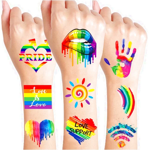 HAOYAN 40 Sheets LGBT Pride Day Temporary Tattoo Sticker Rainbow Pattern Love is Love Flash Waterproof Fashion Body Art Men Women Child