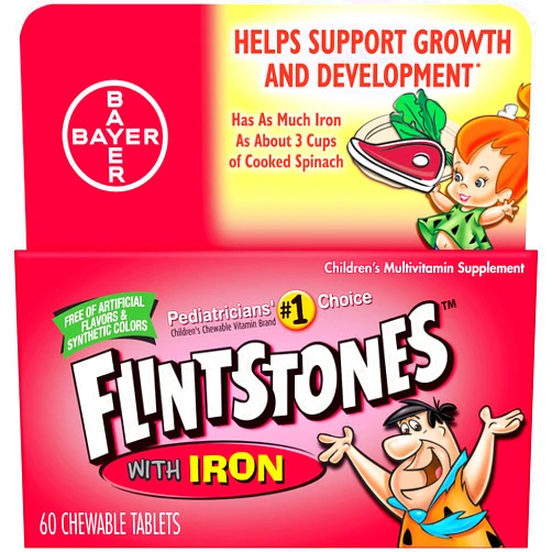 Flintstones Vitamins Flintstones Chewable Kids Vitamins with Iron, Multivitamin for Kids & Toddlers with Vitamin D, Vitamin C & more, 60 Count (Pack of 1)