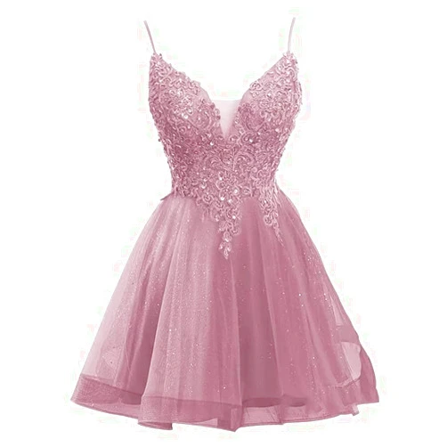 Aibilye Homecoming Dresses Lace Prom Dress Tulle Cocktail Party Dresses Short Homecoming Dresses for Junior Tulle Dusty Rose 16W