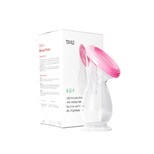TOVVILD Silicone Manual Breast Pump Milk Collector for Breastfeeding with Suction Base, Lid, 4oz/100ml(1 Count)