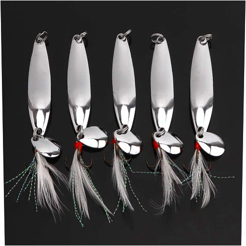 OriGlam 5pcs Spoons Lures Hard Fishing Lures, Fishing Lures Spoon Bait, Metal Lure Kit Hard Bait, Fishing Spinning Lures, Hard Metal Spinner Baits, Treble Hooks for Salmon Bass