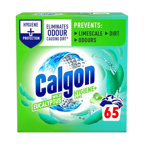 Calgon Hygiene Plus Washing Machine Cleaner & Limescale Remover, Water Softener Tablets, Unscented, 65 Tablets, Pack of 1