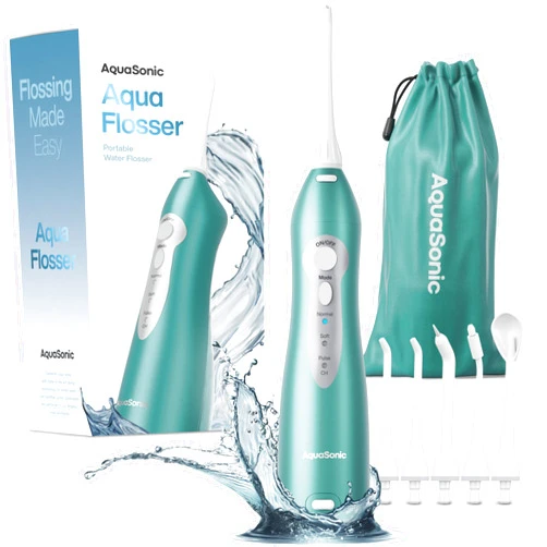 AquaSonic Water Flosser - Cordless Rechargeable Water Flossers for Teeth Cleaning - Waterproof Aqua Flosser, Portable Oral Irrigator for Dental Cleaning with 5 Jet Tips – Braces Home Travel
