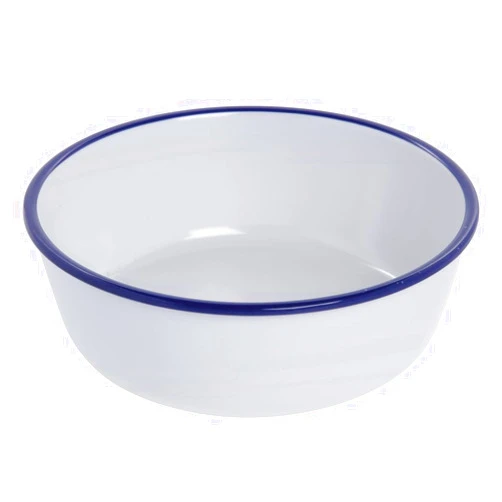 HUBERT Serving Bowl Enamelware Look Melamine White/Blue 8 9/10 Dia x 3