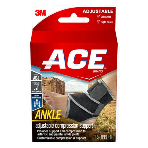 ACE Brand Adjustable Compression Ankle Support, Moderate Support for Weak, Sore or Injured Joints, Adjustable Straps, One Size Fits Most