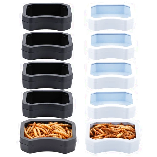 DQITJ 10 Pack Reptile Water Food Bowl, Plastic Terrarium Worm Dish Anti- Escape Feeder for Small Reptile Gecko Lizard Turtle (Black and White)