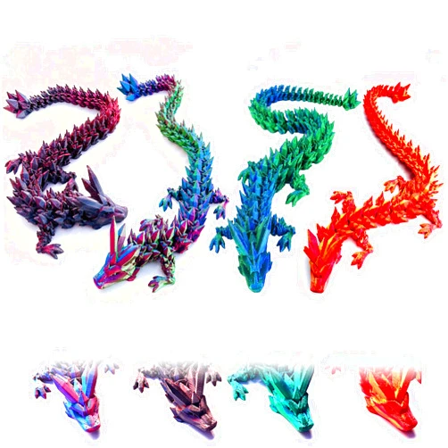 Generic 3D Printed Crystal Dragon Fidget Toys, 4Pcs - 12-Inch Articulated Dragons | Flexible Dragon Toys & Collectible 3D Printed Dragons