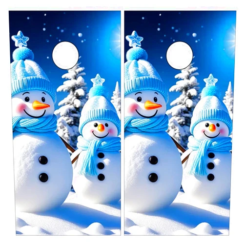 LYANHAN Corn Hole Cover 24inx48in Colorful Cornhole Board Vinyl Decals Outdoor Game Skins Vibrant Event Graphics Weatherproof Wrap Set for Family & Social Gatherings Set of 2 Stickers White Snowmans