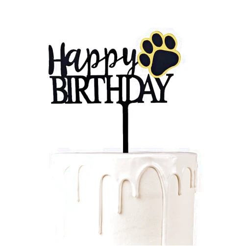JYNice Cute Dog Happy Birthday Cake Topper Black Gold Pet Paw Birthday Party Acrylic Cake Topper for Pet Dog Birthday Party Cake Decorations Pet Birthday Party Supplies