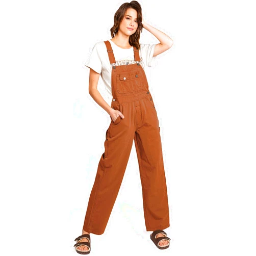Lana Roux Womens Retro Revolt Dungaree Chino Jumpsuit Straight-Leg Overalls