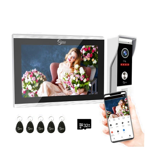 ANJIELO SMART Wired Video Doorbell Apartment Intercom System,10 Inch Full Touch Monitor,1080P Doorbell Camera,TUYA WiFi Smart Home Video Intercom Door Phone Kits IC Unlock for Villa Home,32G