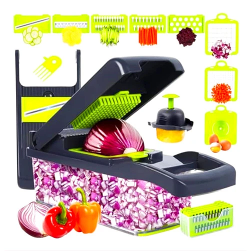 SHEHER CHOICE Multifunctional Vegetable Chopper with Container - 12 in-1 Adjustable 8-Blade Fruit & Veggie Chopper with Mandoline Slicer & Dicer | Kitchen Gadgets Food Cutter for Potato, Tomato & Onion (Green)