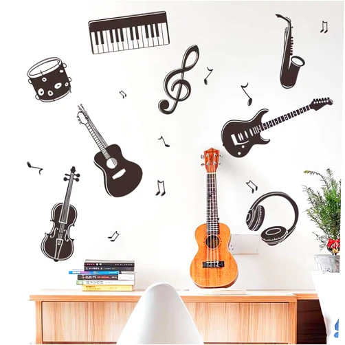 Sacinora Black-White Musical Instrument Wall Stickers Wall Stickers, sacinora Guitar Violin Cello Saxophone Musical Note Music Wall Decals Removable Vinyl Peel and Stick for Classroom Music Studio Home Decor