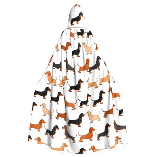 YBAOFU Halloween Wizard Witch Hooded Robe Cloak, Christmas Hoodies Cape Cosplay for Adult Men Women Holiday Favors Party Supplies Dresses Clothes Costume - Dachshund Weiner Pet Dogs