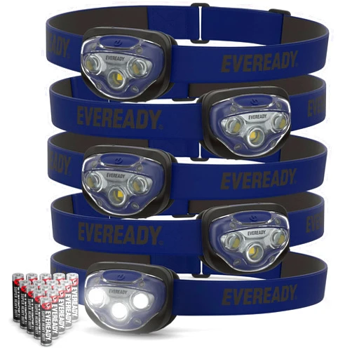 Energizer EVEREADY LED Headlamps Pro200 [5-Pack], IPX4 Water Resistant, Bright and Durable Head Lights for Camping, Hiking, Emergency Power Outage (Batteries Included)