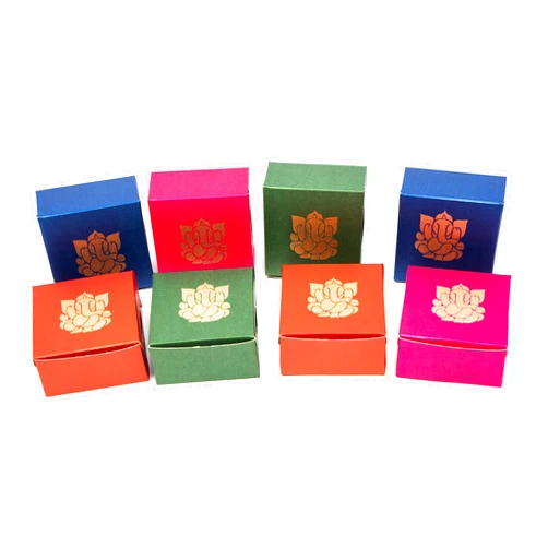 Desi Favors Ganesh Sweet Boxes for Indian Sweets, Cookies, Goodies, Mithai, Candy, Gift Boxes Handmade Bulk Mithai Box, Favor Boxes for Wedding, Pooja, 2.95x2.95x1.37 Inch (Pack of 8)