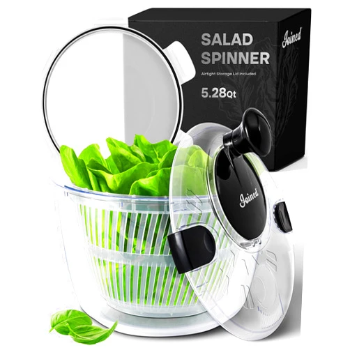 Joined Large Salad Spinner with Storage Lid, Drain, Bowl, and Colander - Quick and Easy Multi-Use Lettuce Spinner, Vegetable Dryer, Fruit Washer, Pasta and Fries Spinner - 5.28 Qt