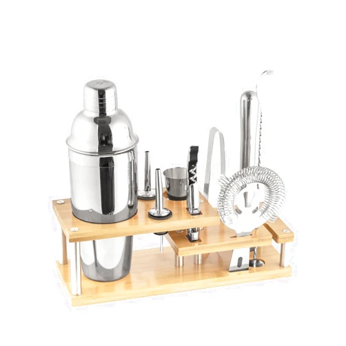 VG Cocktail Shaker Bar Set Bartender Kit, 10-Piece Mixology Cocktail Set with Bamboo Stand for Drink Mixer, Professional Stainless Steel Bar Tool Set (Silver)