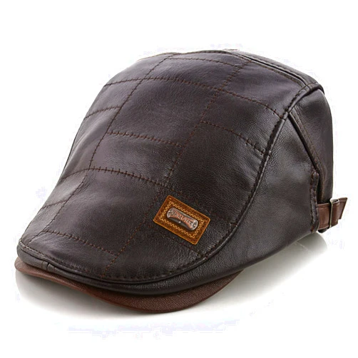 M MOACC Men Adjustable Leather Cap Newsboy Hat Driving Hats for Winter Flat Caps