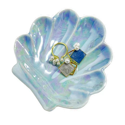 TIGERMILLION Shell Jewelry Tray, Sky Blue Seashell Jewelry Dish, Ceramic Trinket Dish, Trinket Dish Home Decorative Plate For Earrings Necklace Bracelet Organizer Display (Sky Blue)