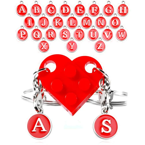 ChunlongFour Matching Couple Heart Keychain for Boyfriend Girlfriend Valentine's Day Gifts Stuff Him Friends Set Compatible with Lego Gift