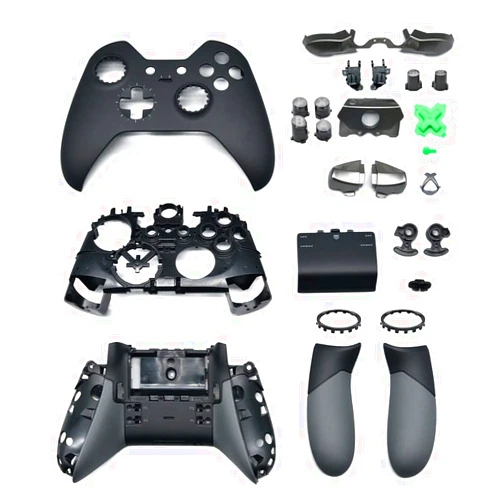 Junsi Housing Shell Case Kit Replacement Parts Compatible with Xbox One Elite Wireless Controller - Black, Include Faceplate + Battery Cover + Buttons + Side Rails